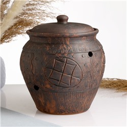 Банка для хранения Кунгурская керамика «Орнамент», 4 л, с отверстиями для вентиляции, молочение, коричневая
