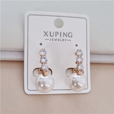 Серьги коллекция "Xuping" покрытие позолота, вставка: искусственный жемчуг и фианиты, арт.101.238