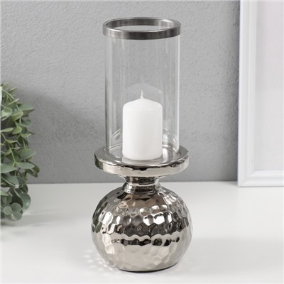 Подсвечник на 1 свечу «Лоджуар», керамика, стекло, d=8 см, серебро, 10.5×10.5×26 см