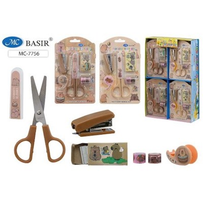 Набор канцелярский "КАПИБАРА" ножницы+степлер+скобы+диспенсер+2 скотча МС-7756 Basir