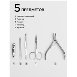 Набор маникюрный, 5 предметов, в футляре, коричневый