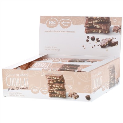BNRG, Энергетический белковый батончик Power Crunch Choklat, молочный шоколад, 12 батончиков, вес каждого 42 г (1,5 унции)