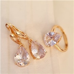 Комплект ювелирная бижутерия коллекция  "Дубай" серьги и кольцо 17 р, покрытие: позолота, вставка: фианит, цвет: прозрачный, арт.313.087-17