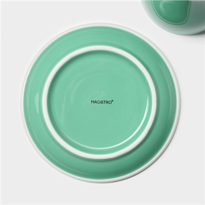 Кофейная пара фарфоровая Magistro Coffee time, 2 предмета: чашка 280 мл, блюдце d=15.5 см, бирюзовая