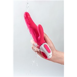 Ярко-розовый вибратор  Satisfyer Mr. Rabbit с клиторальным отростком - 22,1 см.