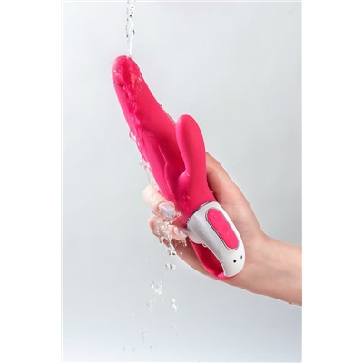Ярко-розовый вибратор  Satisfyer Mr. Rabbit с клиторальным отростком - 22,1 см.