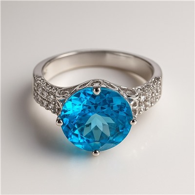 Кольцо 17 р ювелирная бижутерия коллекция "Дубай", покрытие посеребрение, вставка: фианиты и цирконы, цвет: голубой и прозрачный, арт.414.133-17
