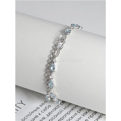 Браслет из серебра с натуральным SKY топазом и фианитами родированный 925 пробы 6-005р402