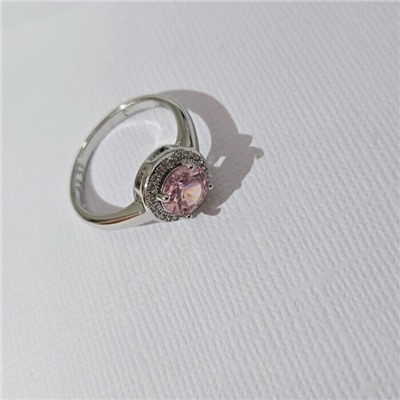 Комплект ювелирной бижутерии серьги, кулон и кольцо 18 р, покрытие посеребрение, вставка: фианиты, цвет: розовый и прозрачный, арт.313.255-18