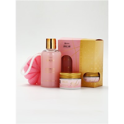 Подарочный набор: гель для душа, соль в банке и мочалка ракушка, URAL LAB