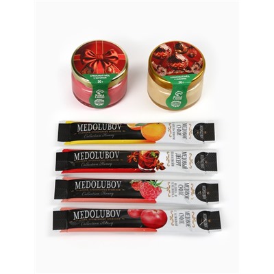 Подарочный набор новогодний «Счастливого нового года»: крем-мёд 2 шт., мёд в стиках 4 шт.