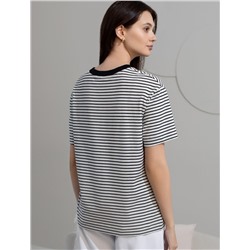 Свободная футболка в черно-белую полоску с принтом из премиального хлопка с эластаном