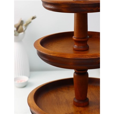 Трёхъярусная ваза деревянная для фруктов и сладостей Mаgistrо, 47 см, из натурального кедра, шоколадная