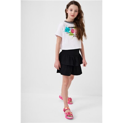 Комплект трикотажный для девочек: джемпер (футболка), юбка-шорты