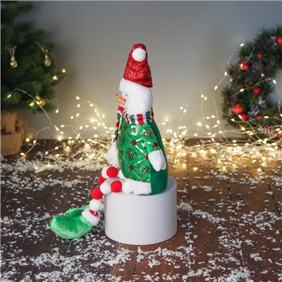 Игрушка мягкая «Снеговик в сияющем костюме и шарфике» 49×19 см, красно-зелёный