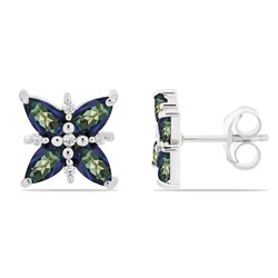 Серьги, мистик кварц синий, Гербера