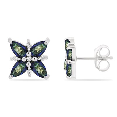 Серьги, мистик кварц синий, Гербера