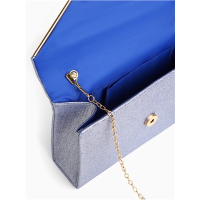 Сумка-клатч женская вечерняя на магните, на золотистой цепочке, мерцающая, светло-синяя