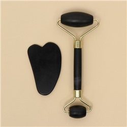 Массажер для лица, гуаша набор «Enjoy», антраконит 14.2×5.5 см