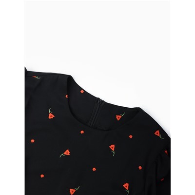 Платье с завязками на талии миди женское MINAKU Flower, размер 44, чёрное, красное