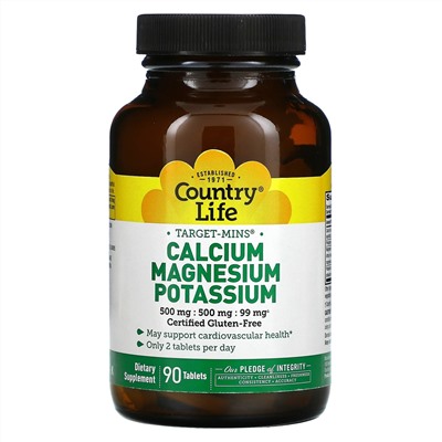 Country Life, Target-Mins, Calcium Magnesium Potassium, 90 Tablet