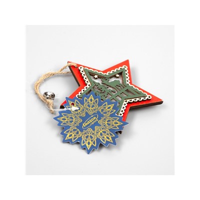 Ёлочная игрушка «Красная звезда с оленем», 10×10×2 см, 4 LED, от батареек, свечение тёплое белое