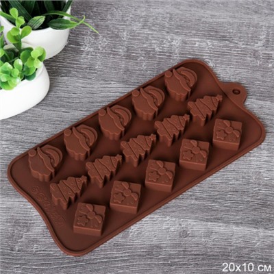 Форма для конфет мармелада и льда 15 ячеек силиконовая Новогодняя / HL-157 /уп 300/ 21*11/ h=1/ 0.045/