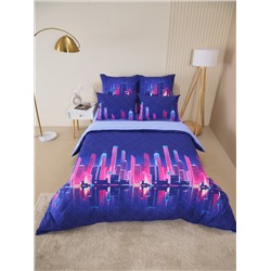 Постельное белье зима-лето из поплина с простыней на резинке - Сити Найт