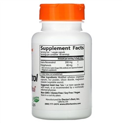 Doctor's Best, транс-ресвератрол 200 с Resvinol, 200 мг, 60 вегетарианских капсул