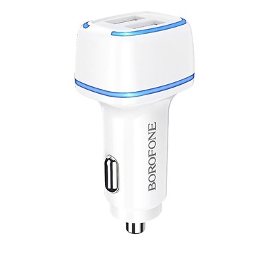Адаптер Автомобильный с кабелем Borofone BZ14 Max 2USB/5V/2.4A (USB/Micro USB) (white)