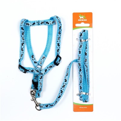 Комплект «Собачки», ширина 1 см, поводок 1.2 м, шлейка 23-35 см, голубой