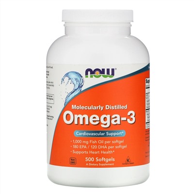 Now Foods, омега-3, очищенная на молекулярном уровне, 500 капсул