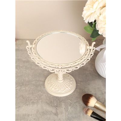 Зеркало настольное ажурное двустороннее 26 см круглое / YDW-10 /уп 48/бежевое