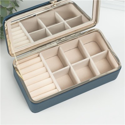 Шкатулка для украшений «Мелкая рябь», с зеркалом, искусственная кожа, сине-серая, 10×18×6 см