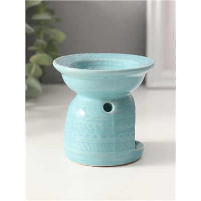 УЦЕНКА Аромалампа керамика "Геометрические узоры" нежно-голубая 7,5х7,5х6,5 см