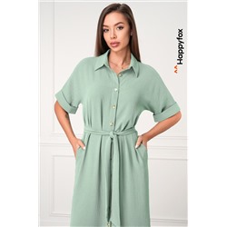 Женское платье-рубашка из ткани-жатка Happyfox