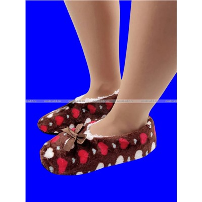 6 ПАР - Носки-тапочки внутри с мехом "Сердечки" женские