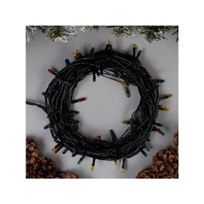 Гирлянда «Нить» 7 м, IP20, тёмная нить, 100 ламп, 8 режимов, 220 В, свечение мульти