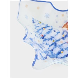 Блюдо сервировочное новогоднее Доляна «Новый Год в лесу», 17.7×18.5×3.5 см, стекло, белое, голубое