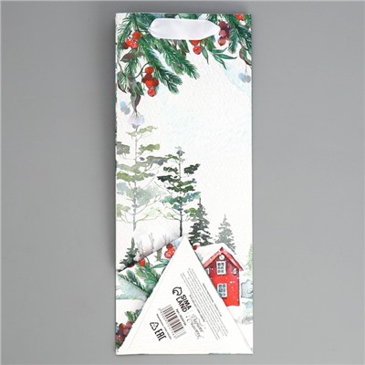 Пакет новогодний подарочный под бутылку, треугольный «Чудо», 13×32×11 см