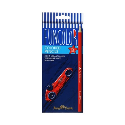 Карандаши цветные 12 цветов FunColor, пластиковые, трёхгранные, МИКС