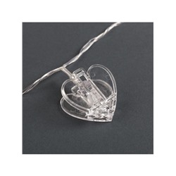 Гирлянда «Нить» 4.5 м с насадками «Прищепки-сердце», IP20, прозрачная нить, 20 LED, свечение красное, 220 В