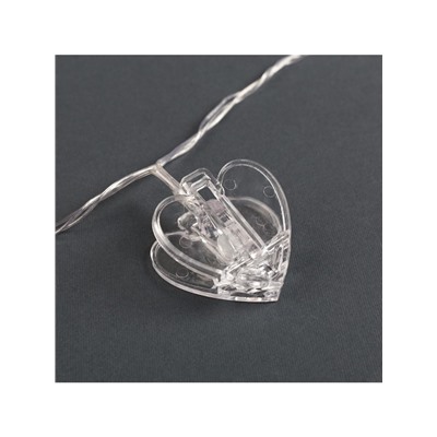 Гирлянда «Нить» 4.5 м с насадками «Прищепки-сердце», IP20, прозрачная нить, 20 LED, свечение красное, 220 В