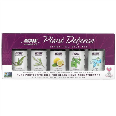 Now Foods, Plant Defense, Essential Oils Kit, 5 Bottles, 1 fl oz (30 ml) Each