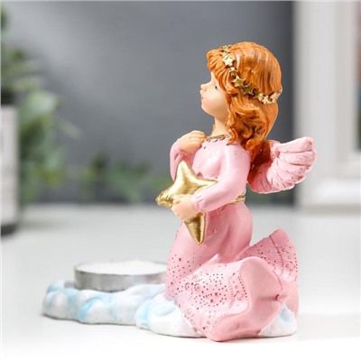 Фигурка - подсвечник на 1 свечу со свечой «Девочка-ангел в розовом платье», полистоун, 9×12×5.2 см