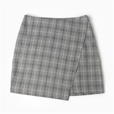Юбка мини на запах женская MINAKU: Casual Collection, клетка серая, размер 44