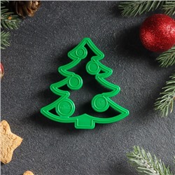 Форма для печенья новогодняя «Ёлочка», вырубка, штамп, 8.6×9×1.4 см, пластик, зелёная