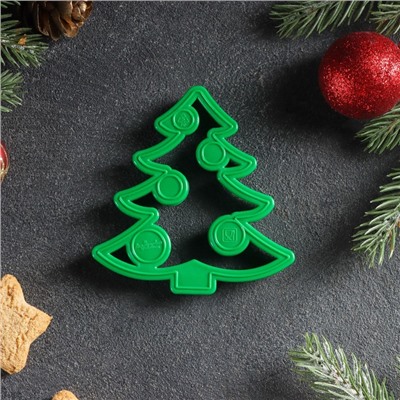 Форма для печенья новогодняя «Ёлочка», вырубка, штамп, 8.6×9×1.4 см, пластик, зелёная