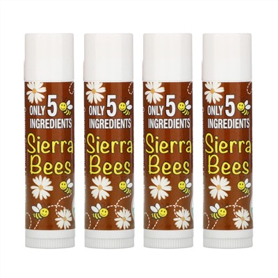 Sierra Bees, Органические бальзамы для губ, кокос, 4 шт. в упаковке, 4,25 г (0,15 унции) каждый