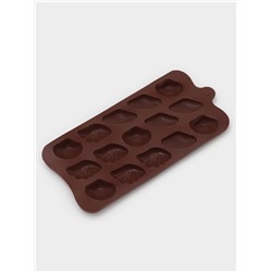Форма для конфет и шоколада Доляна «Ракушки», силикон, 22×10.5×1 см, 15 ячеек (2.7×3.4 см), коричневая